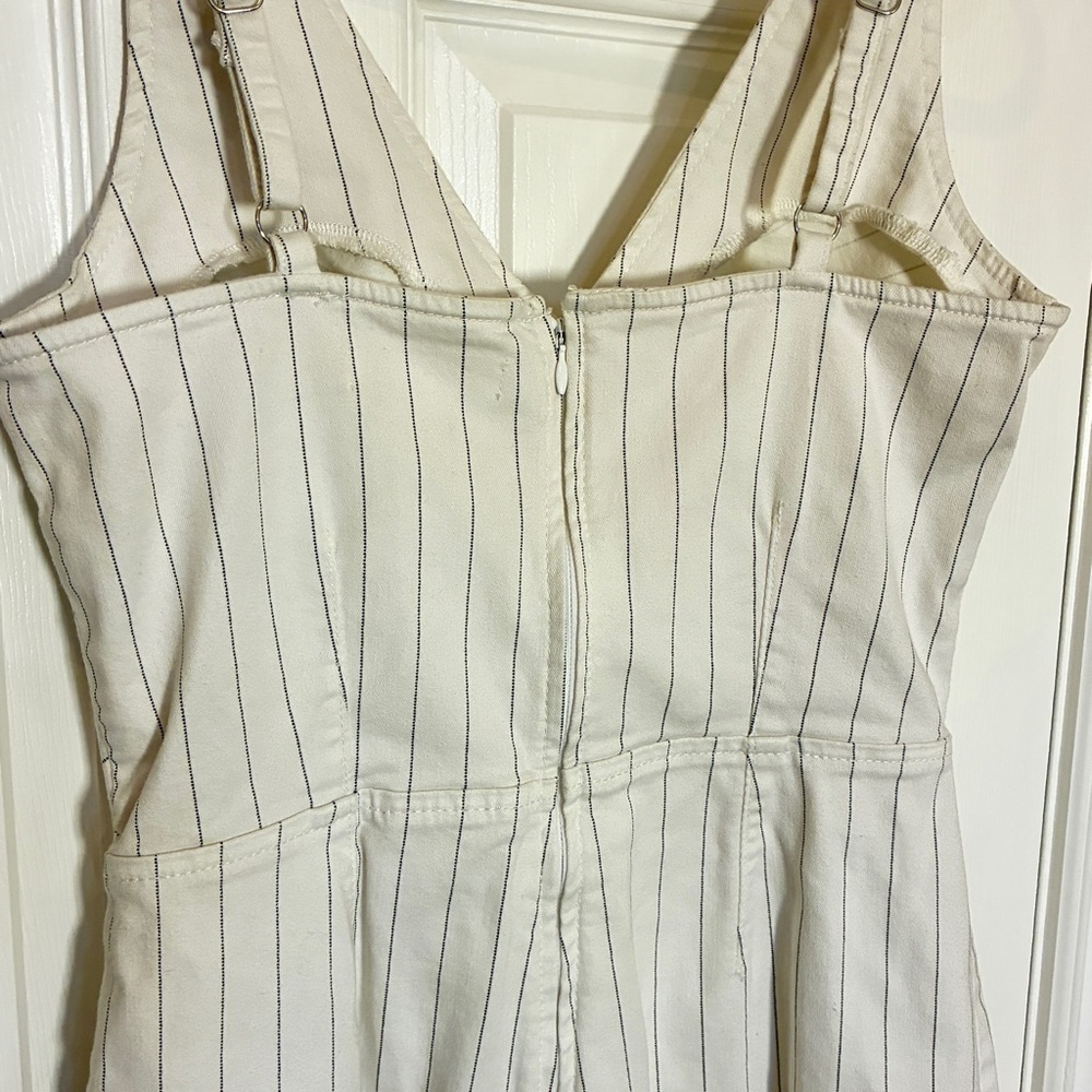 Dynamite Ivory Pinstripe Jumpsuit | Sleeveless | Cropped Size Small - Picture 6 of 9